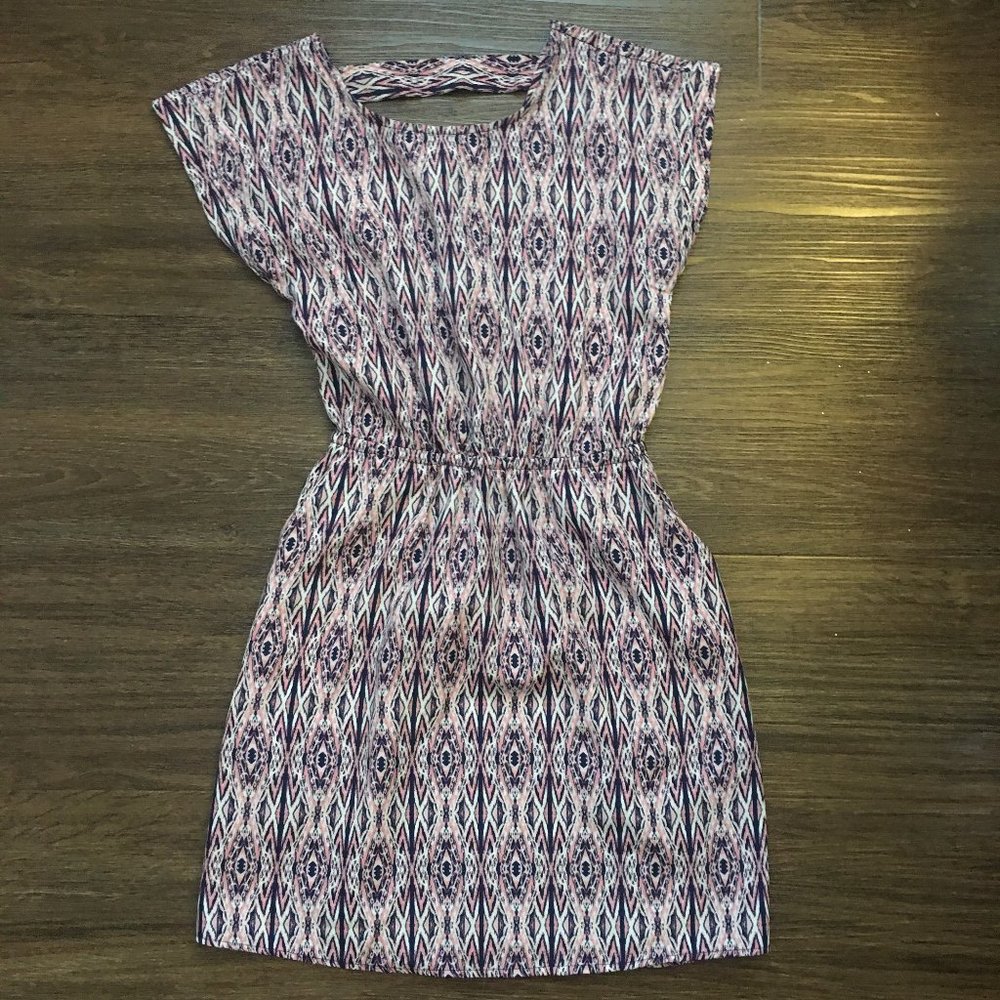 Pink Blue and White Peacock-Like Patterned Dress